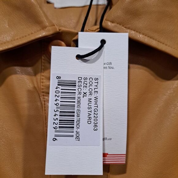 Honor The Gift Vegan Leather Belted Trench Coat Jacket Mustard Yellow sz XL NWT - Picture 5 of 15